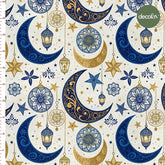 Ramadan Themed Digital Printed Fabric with Crescent, Star and Lantern Motifs